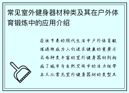 常见室外健身器材种类及其在户外体育锻炼中的应用介绍